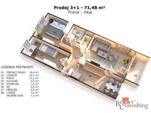 Prodej bytu 3+1, Praha - Háje, Hekrova, 71 m2