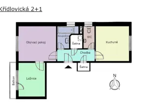 Pronájem bytu 2+1, Brno - Staré Brno, Křídlovická, 51 m2
