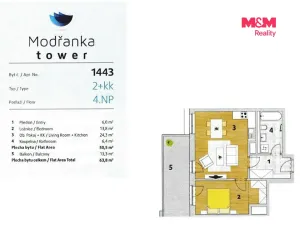 Pronájem bytu 2+kk, Praha - Modřany, Zlochova, 51 m2