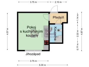 Pronájem bytu 1+kk, Jindřichův Hradec - Jindřichův Hradec III, sídliště Vajgar, 23 m2