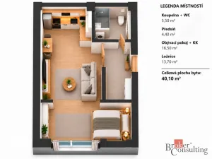 Prodej bytu 1+kk, Brno - Židenice, Vinařického, 42 m2