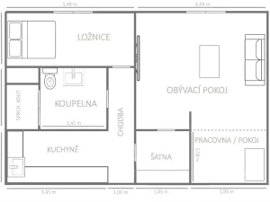 Pronájem bytu 2+kk, Chomutov, Holešická, 42 m2