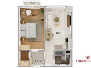 Pronájem bytu 2+kk, Hradec Králové - Nový Hradec Králové, Brožíkova, 42 m2