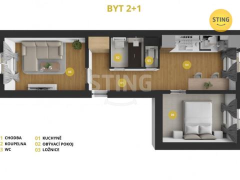 Pronájem bytu 2+1, Opava, Ostrožná, 44 m2