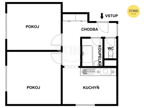 Pronájem bytu 2+1, Hodonín, Patočkova, 57 m2
